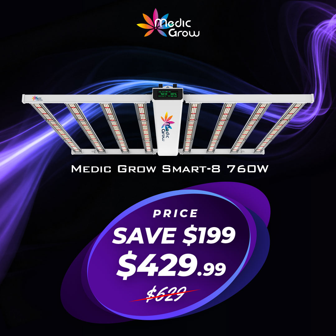 Đèn trồng cây LED Medic Grow Smart-8 Full Spectrum có thể điều chỉnh độ sáng 760W có hẹn giờ - Đèn năng suất cao cho lều 5x5