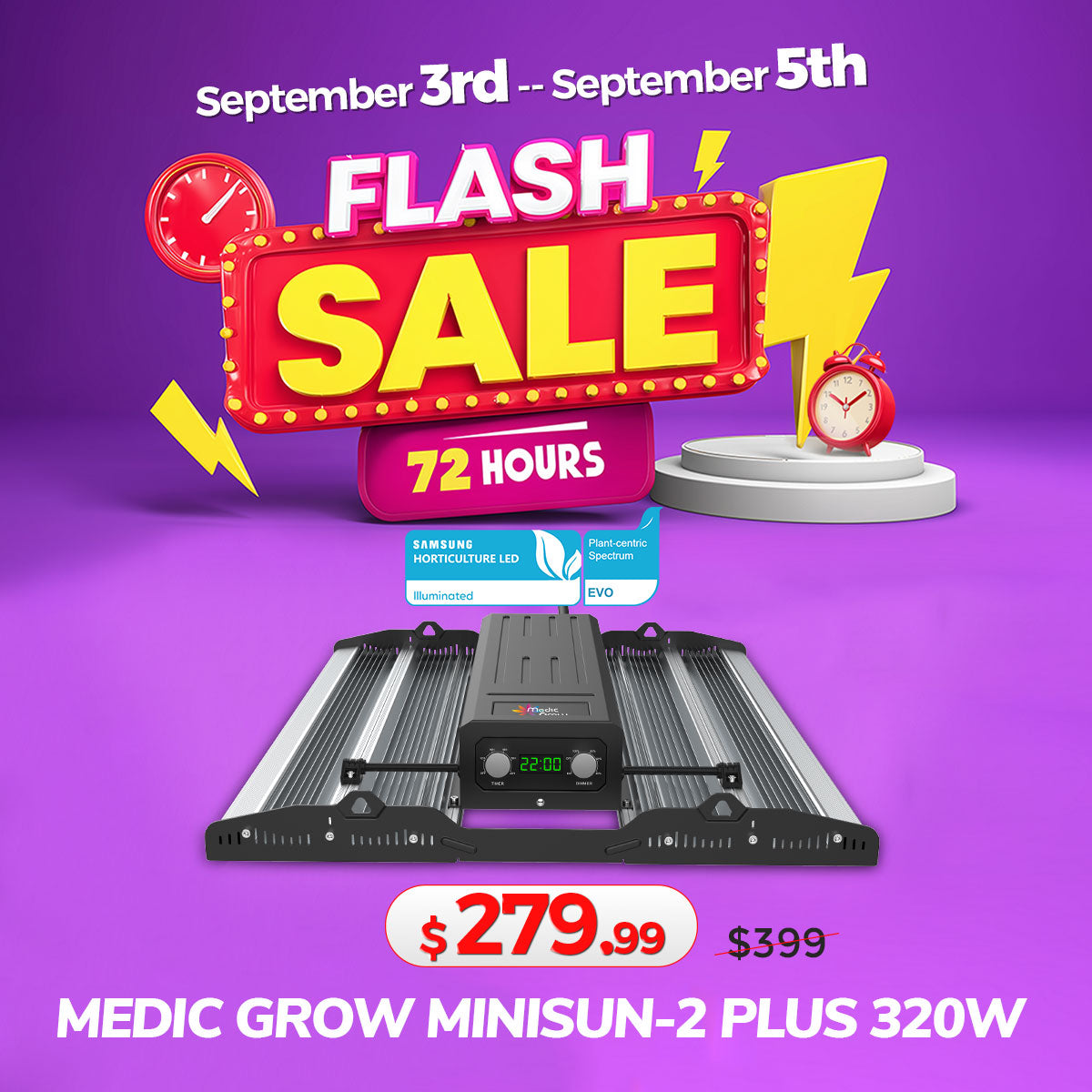 Medic Grow MINI SUN-2 Full Spectrum Dimmable 150W-500W LED Grow Light for 2X2/3X3