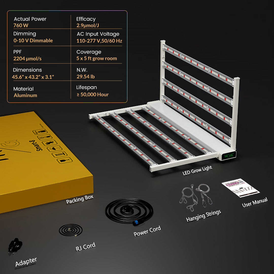 Medic Grow Smart-8 Full Spectrum Dimmable 760W LED Grow Light with Timer - High Yield Lamp for 5x5 Tent