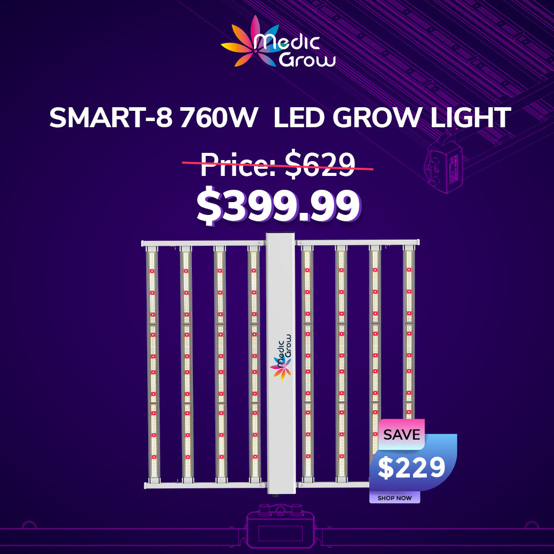 Medic Grow Smart-8 Full Spectrum Dimmable 760W LED Grow Light with Timer - High Yield Lamp for 5x5 Tent